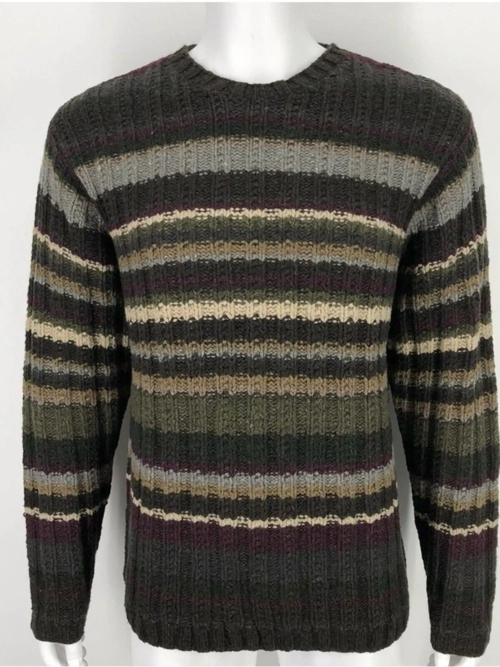 Banana Republic Mens M Sweater Wool Blend Striped Heavier Knit Pullover Crew